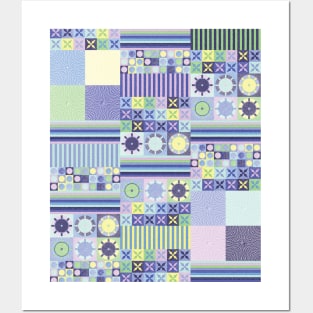 Grandma's Pretty Faux Crocheted Blanket in Blue, Purple, Pink, Green and Yellow Pastel Color Posters and Art